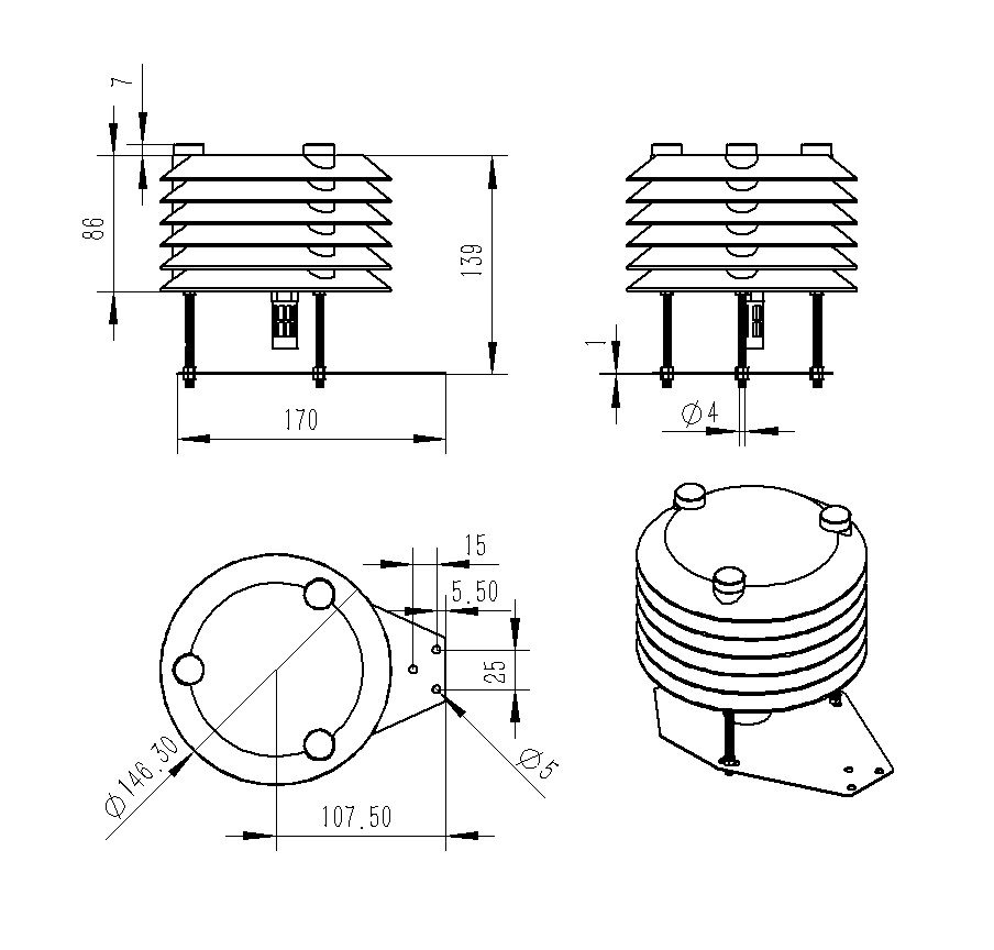 Six element sensor product size diagram