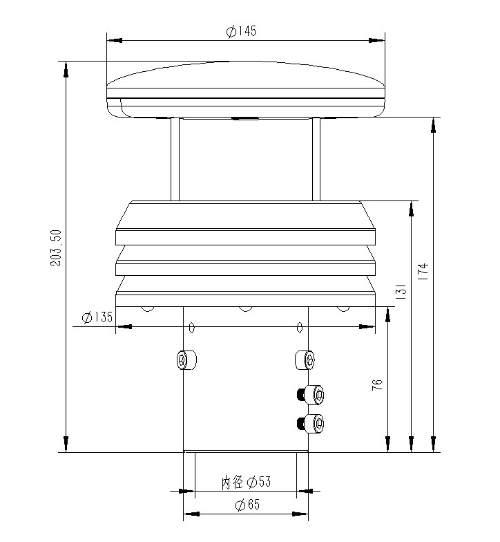 Ultrasonic Wind Speed & Direction Sensor Product Dimensions